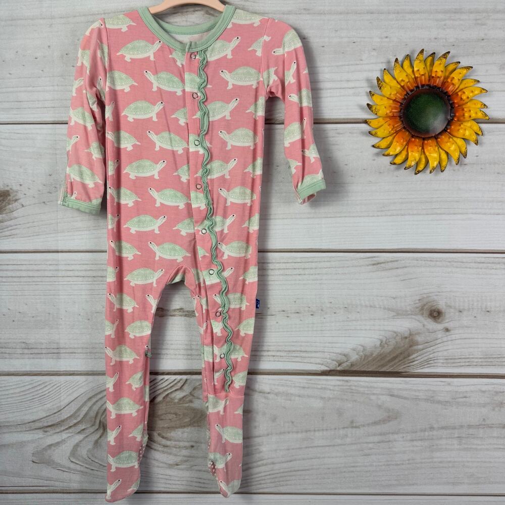 KicKee‎ Pants Baby Girls 6-9 Months Pink Turtle Footie Pajamas Bamboo Blend